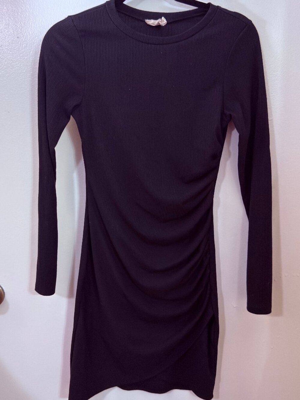 Harper Heritage Black Knit Wrap Dress Asymmetric Draped Mini Long Sleeve Size S